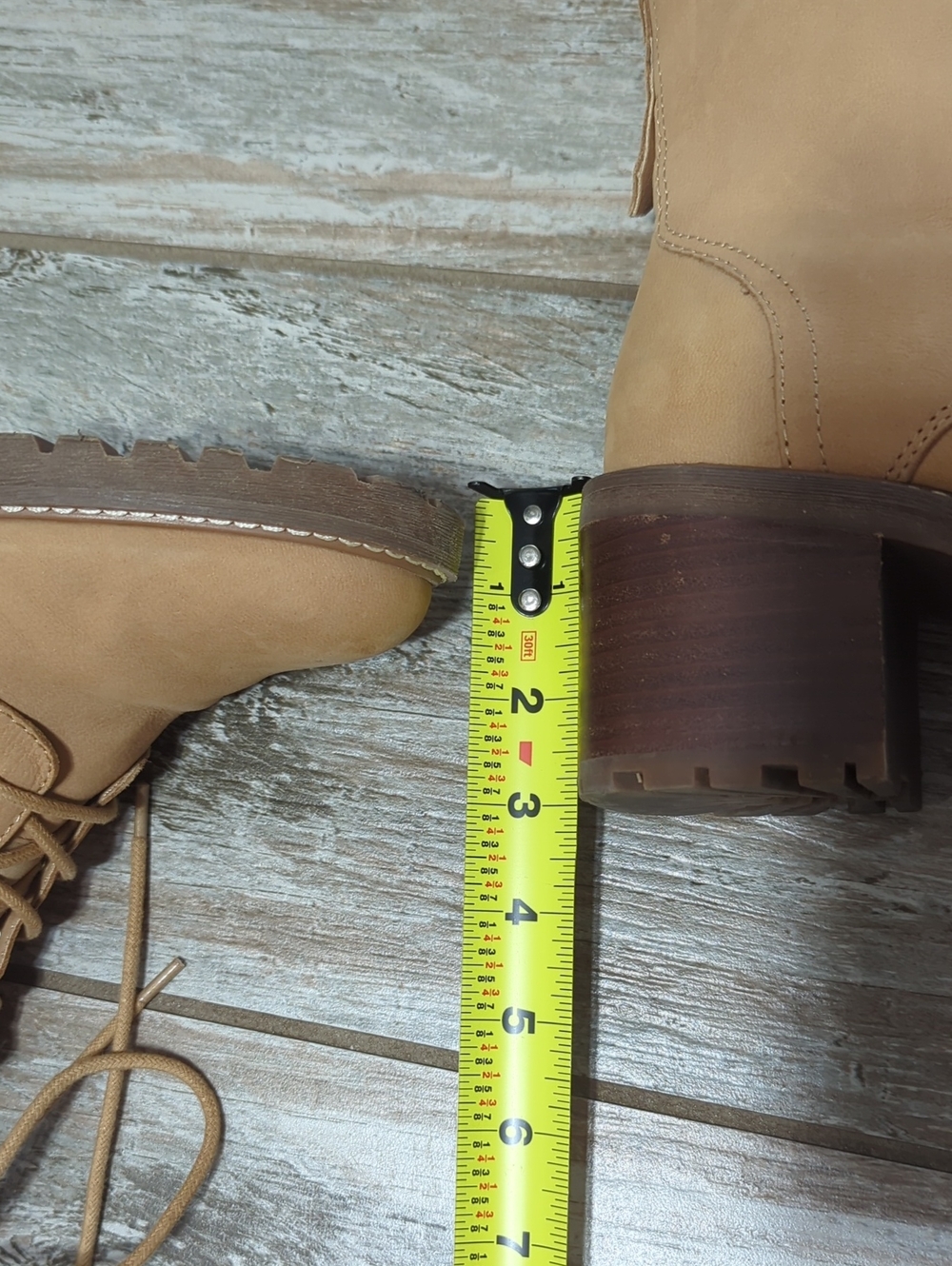 Crown Vintage Yuliana Lug Sole Combat Boots Tan Size 9 Stacked Heel - Picture 9 of 11